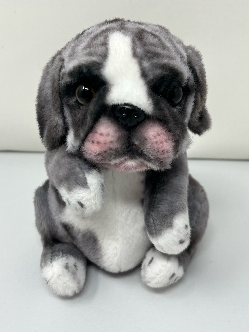 Realistic Gray Bulldog Puppy Plush Stuffed Animal Big Eyes Soft Dog Plush 7"